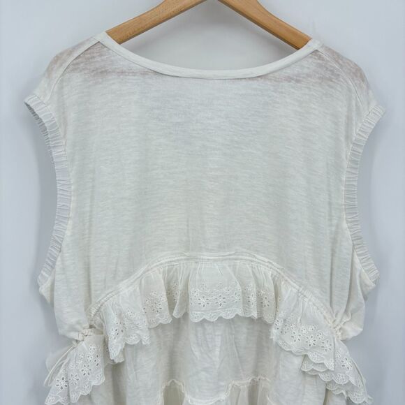 NWOT Free People Claire Tee White Ruffled Sleeveless Top, Sz Med, Boho Layered - Picture 6 of 13